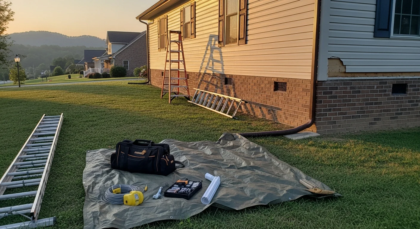 General contractor inspecting exterior damage on residential home