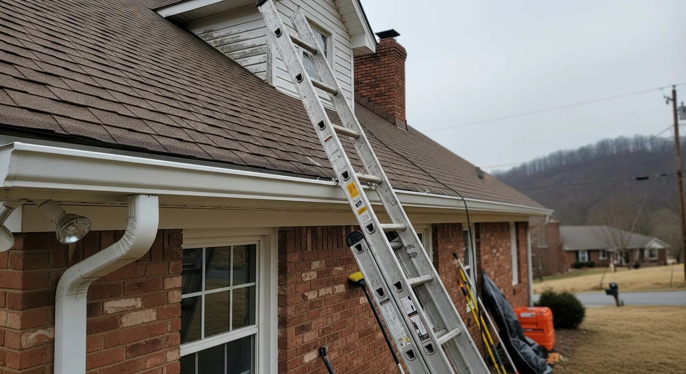 New aluminum gutters installed along roofline of residential home