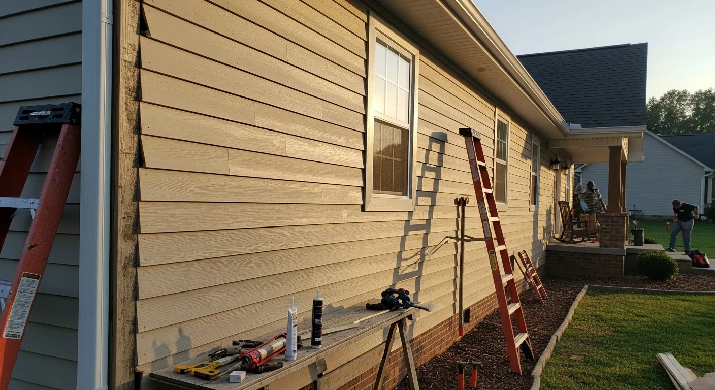 New vinyl siding installed on side of residential home