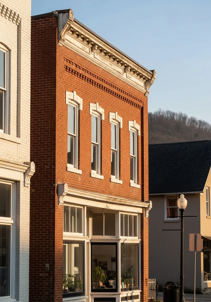 Historic downtown Erwin with mountain backdrop and Cherokee National Forest