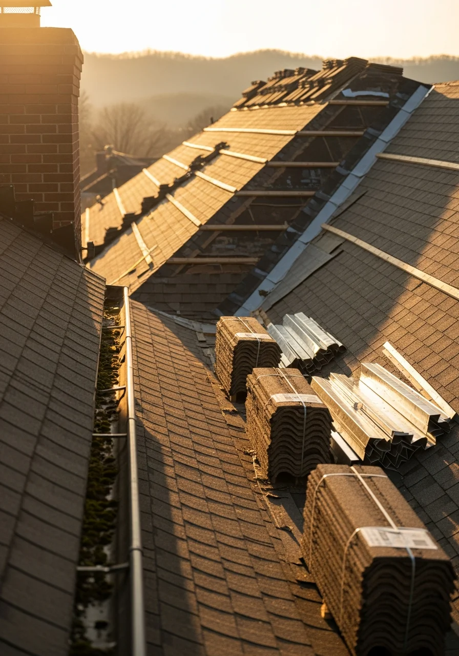 Storm damage roof repair in progress on Kingsport residential home